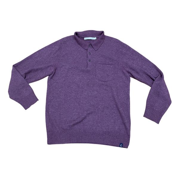 Criquet Purple Baby Alpaca Blend Knit Collared Henley Pullover Polo Golf Men's M - Picture 1 of 6